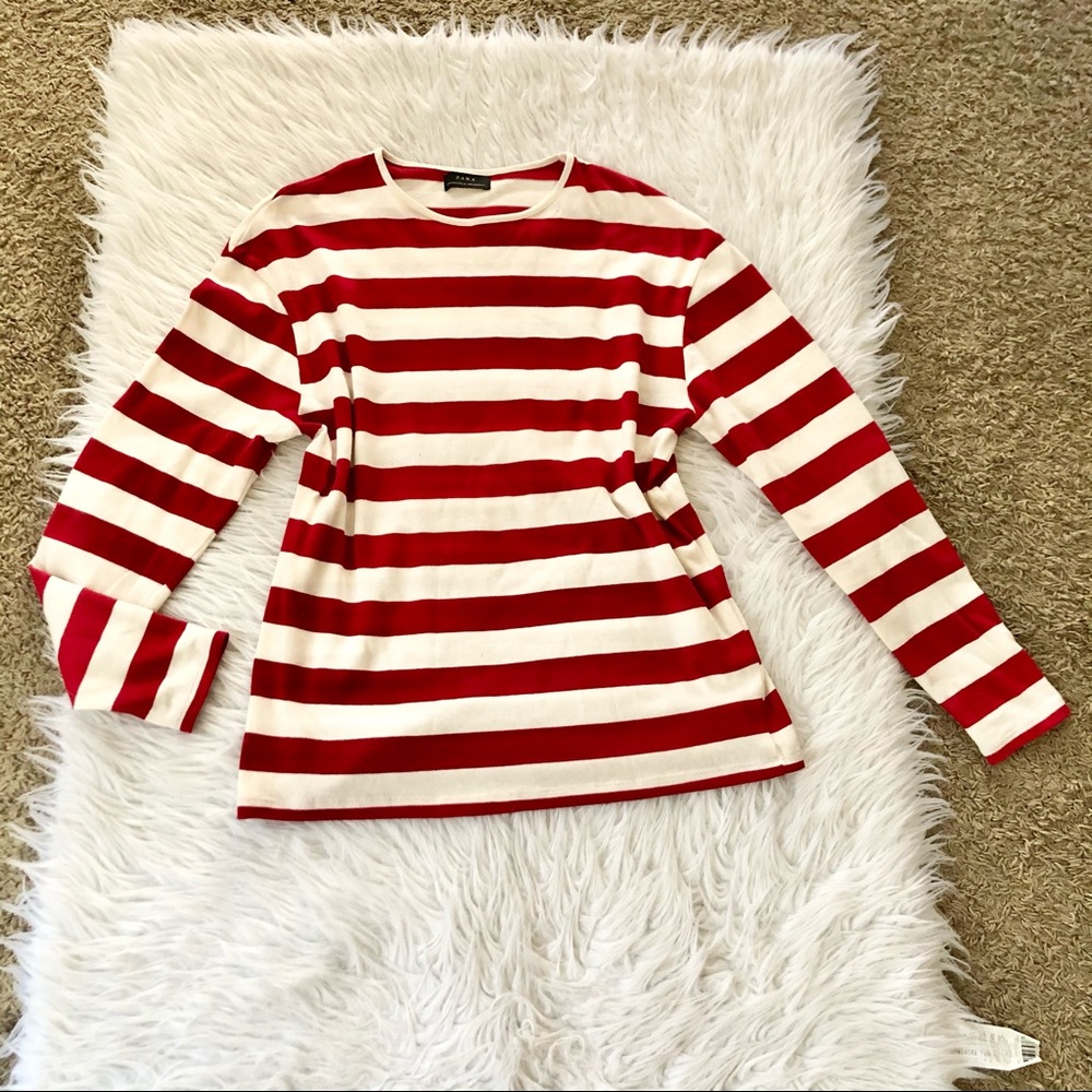 Zara red & white striped long sleeve top, large
